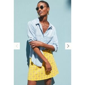 Anthropologie Maeve Womens Quant Mini Yellow Skirt Flower Print‎ W/Pockets Sz XL